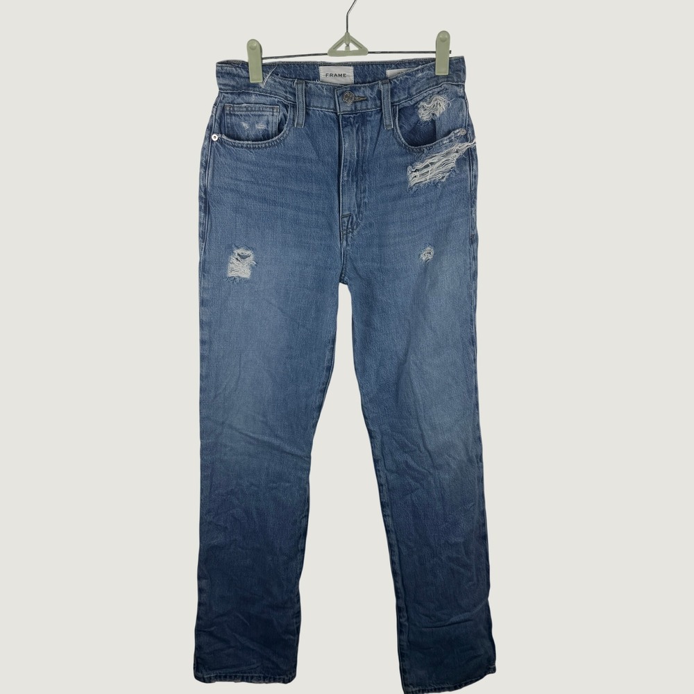 Frame Le Jane Jeans Womens 27 Blue Downpour Rips Distressed Straight Leg
